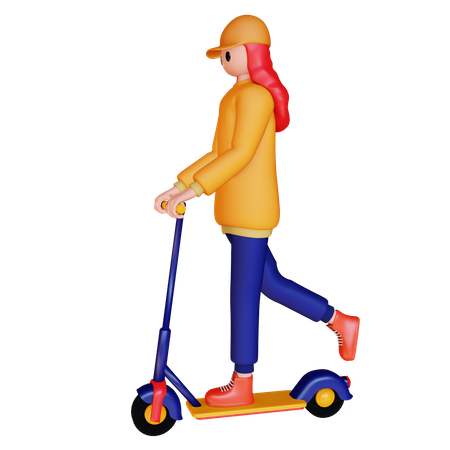 Mujer disfrutando de paseo en scooter  3D Illustration