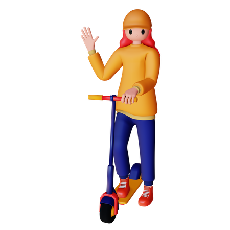Mujer disfrutando de un paseo en scooter eléctrico  3D Icon