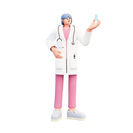 Doctora sosteniendo la píldora  3D Illustration