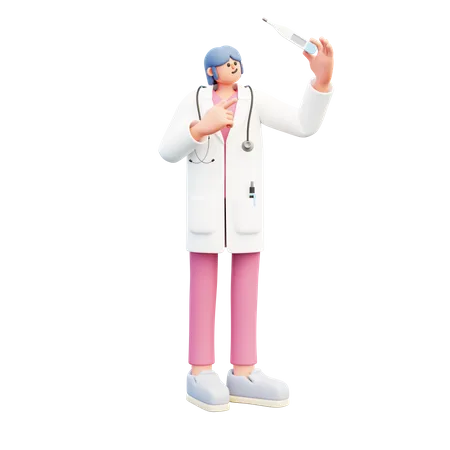 Doctora mirando el termómetro  3D Illustration