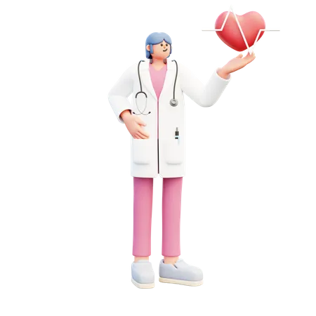 Doctora mostrando latido del corazón  3D Illustration