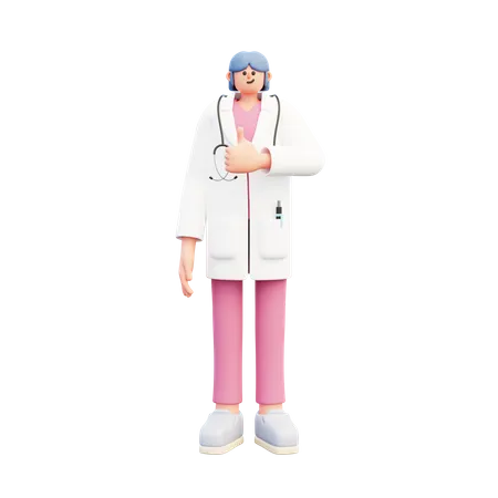 Mujer doctora pulgares arriba  3D Illustration