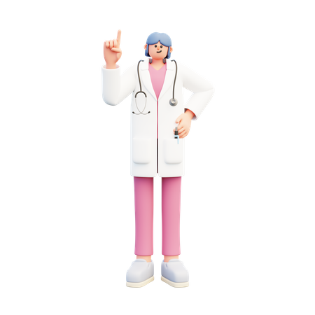 Doctora apuntando hacia arriba  3D Illustration