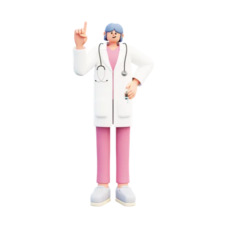 Doctora apuntando hacia arriba  3D Illustration