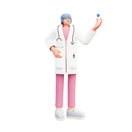 Doctora sosteniendo la cápsula  3D Illustration