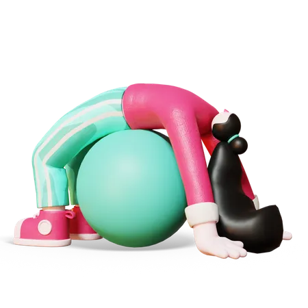 Mujer haciendo ejercicio con pelota de gimnasia  3D Illustration