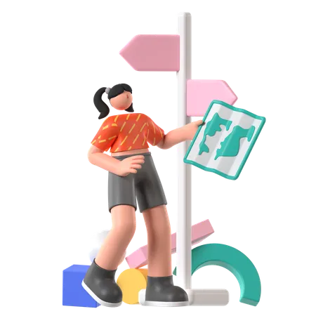 Mujer encontrando ubicación  3D Illustration