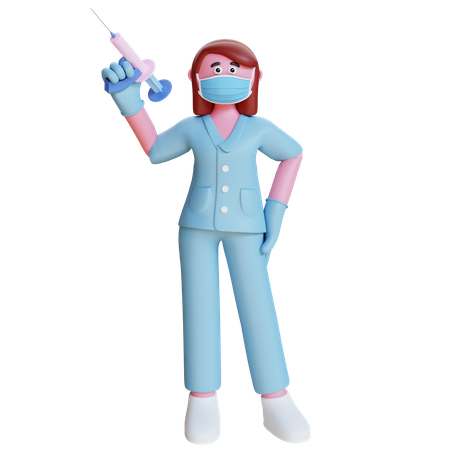 Mujer enfermera sosteniendo jeringa  3D Illustration
