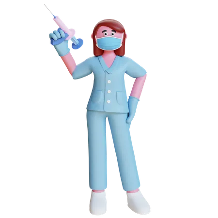 3 D Render Mujer Enfermera Proceso De Llevar Jeringuilla 3D Illustration