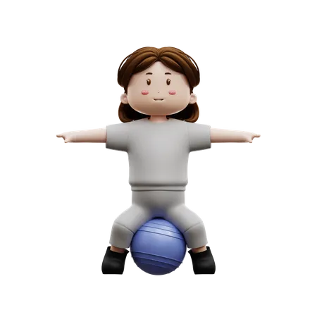 Entrenamiento de mujer con pelota de yoga  3D Illustration