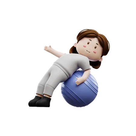 Entrenamiento de mujer con pelota de yoga  3D Illustration