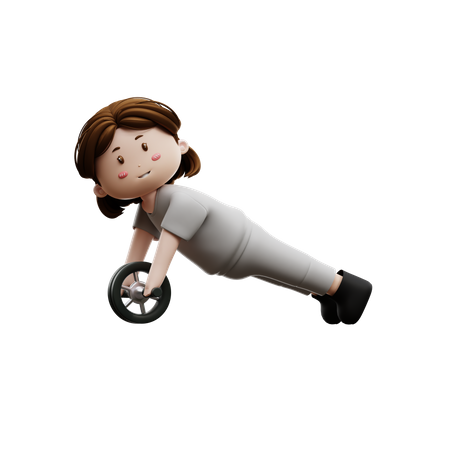 Entrenamiento de mujer con rodillo de abdominales  3D Illustration