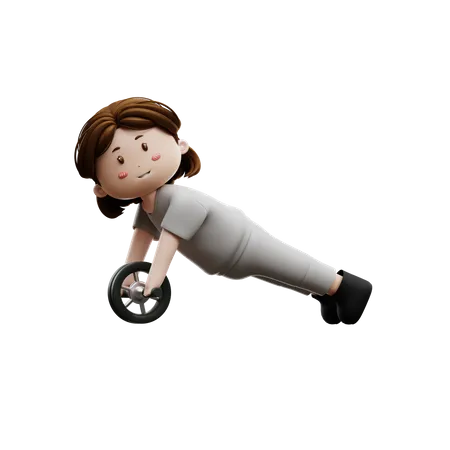 Entrenamiento de mujer con rodillo de abdominales  3D Illustration