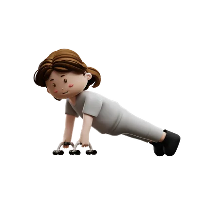 Mujer Entrenamiento Flexiones  3D Illustration