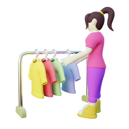 Mujer escogiendo una camisa en la tienda  3D Icon