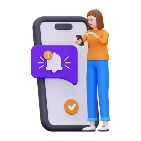 Mujer está viendo una notificación entrante en su teléfono inteligente  3D Illustration