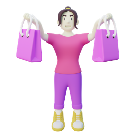 Mujer feliz con bolsa de compras  3D Icon