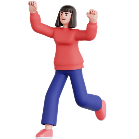 Mujer feliz corriendo  3D Illustration