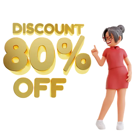 Descuento Mujer Feliz 80 por ciento de descuento  3D Illustration