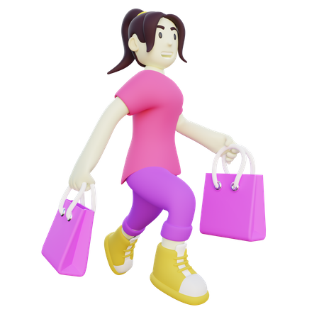 Mujer feliz después de ir de compras  3D Illustration