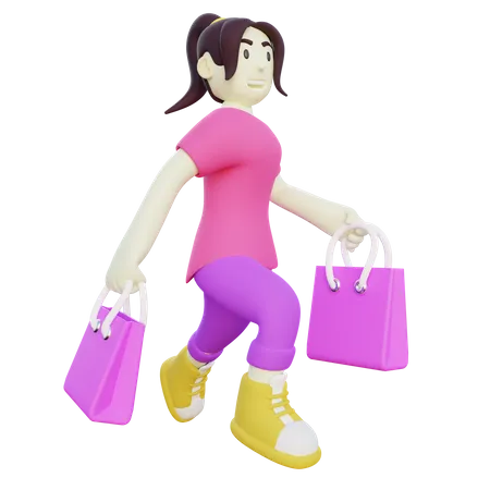 Mujer feliz después de ir de compras  3D Illustration