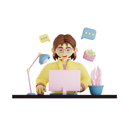 Mujer feliz en el trabajo  3D Illustration