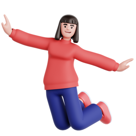 Mujer feliz saltando  3D Illustration