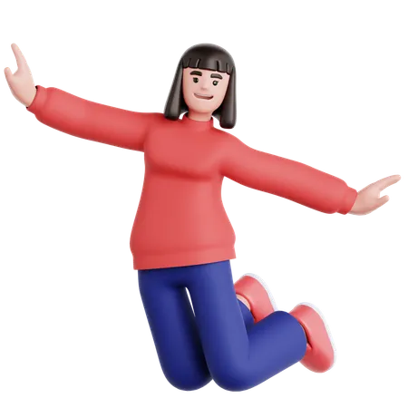 Mujer feliz saltando  3D Illustration