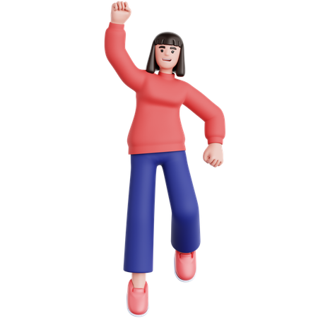 Mujer feliz saltando  3D Illustration