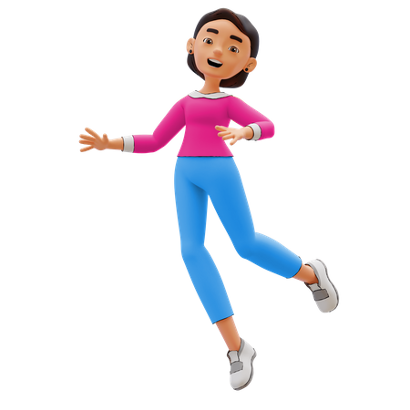 Mujer feliz saltando en el aire  3D Illustration