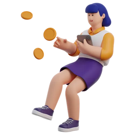 Mujer flotando con monedas  3D Icon