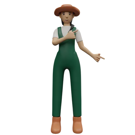 Mujer agricultora señalando con el dedo  3D Illustration