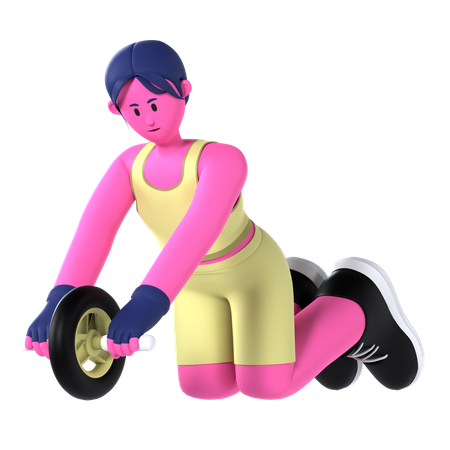 Mujer haciendo abdominales con rodillo  3D Illustration