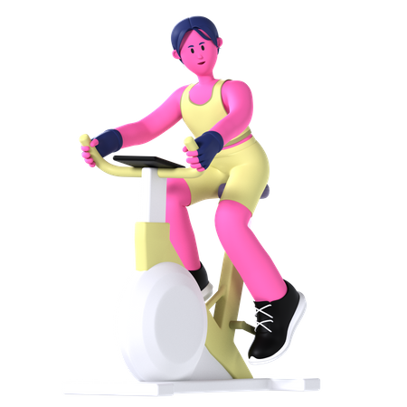 Mujer haciendo bicicleta estática  3D Illustration
