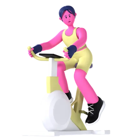 Mujer haciendo bicicleta estática  3D Illustration