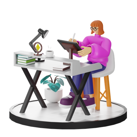 Mujer haciendo búsqueda creativa  3D Illustration