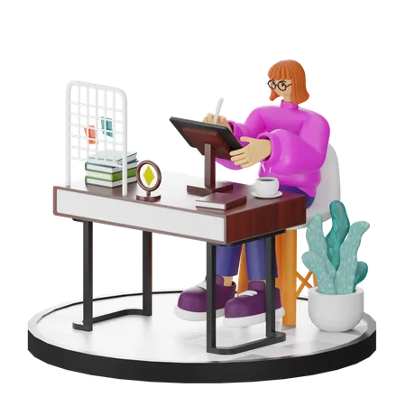 Mujer haciendo búsqueda creativa  3D Illustration