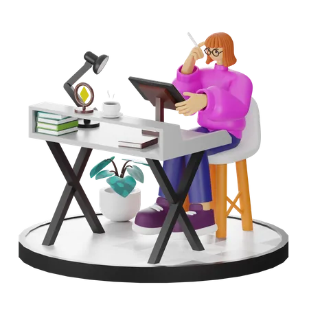 Mujer haciendo búsqueda creativa  3D Illustration