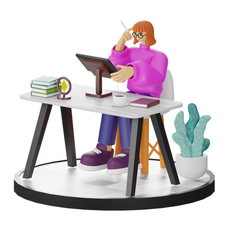 Mujer haciendo búsqueda creativa  3D Illustration