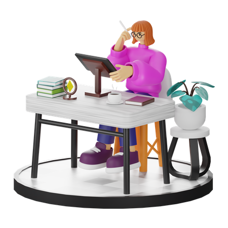 Mujer haciendo búsqueda creativa  3D Illustration