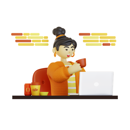 Mujer haciendo codificación en línea  3D Illustration