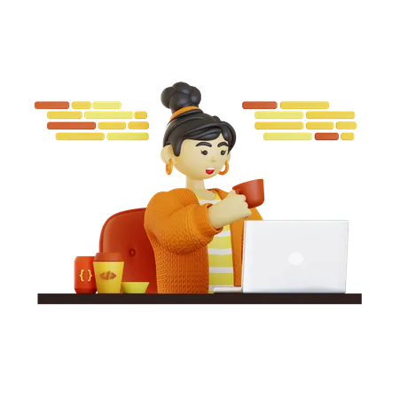 Mujer haciendo codificación en línea  3D Illustration