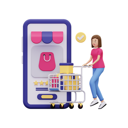 Mujer haciendo compras en línea  3D Illustration