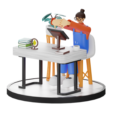 Mujer haciendo estiramientos después del trabajo.  3D Illustration