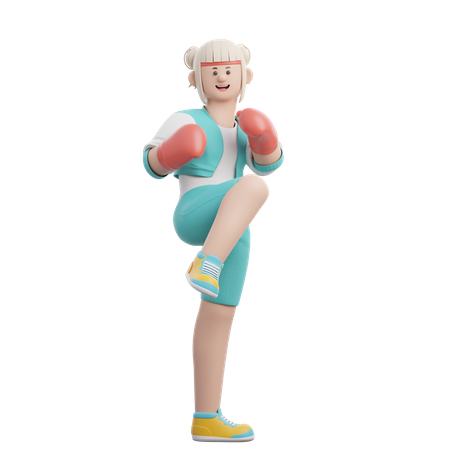 Mujer haciendo kick boxing  3D Illustration