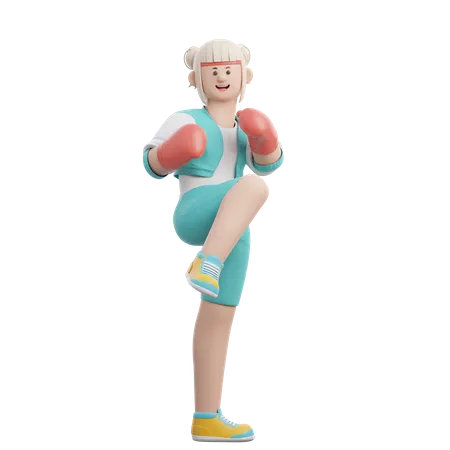 Mujer haciendo kick boxing  3D Illustration