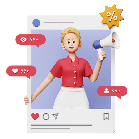 Mujer haciendo marketing en redes sociales  3D Illustration