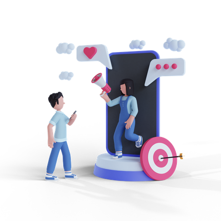 Mujer haciendo marketing móvil  3D Icon