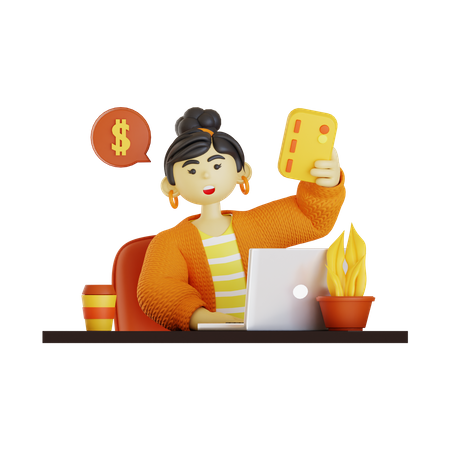 Mujer haciendo pago en línea  3D Illustration