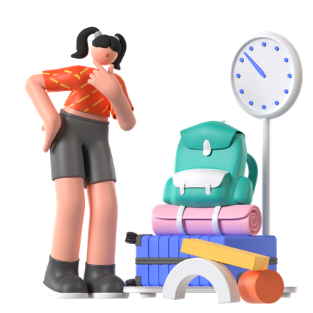 Mujer haciendo peso equipaje  3D Illustration